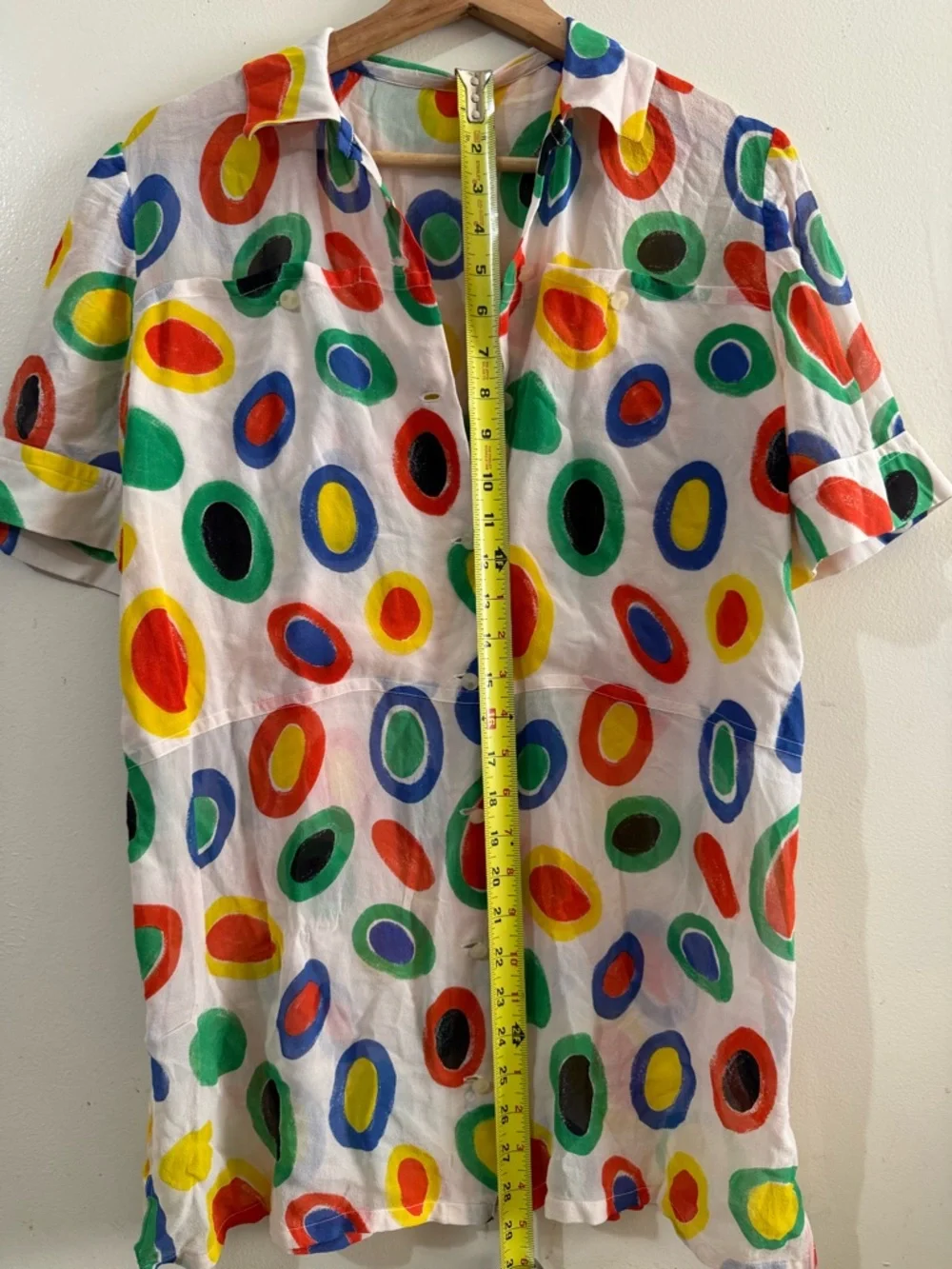 Gianni Versace White Short Sleeve Button-Down with Multicolor Circle Print